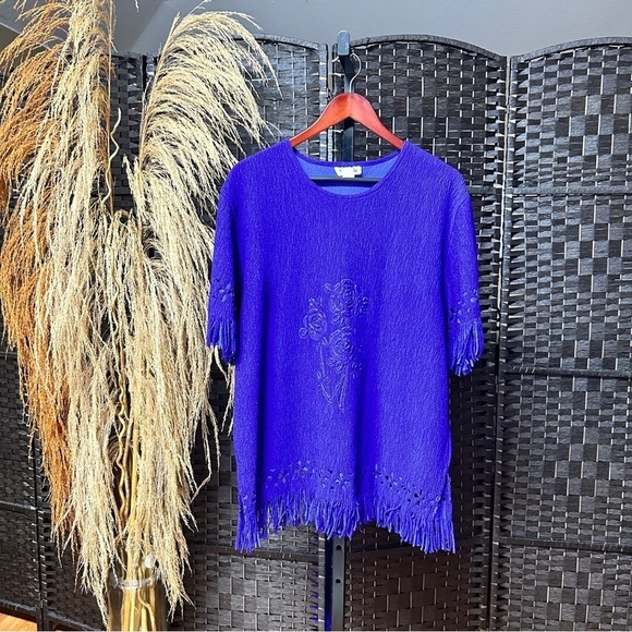 MaxiMa purple vintage fringe top with floral design size 2X plus - Picture 1 of 7